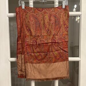 Women's Orange Paisley Pashmina Shawl Scarf OS